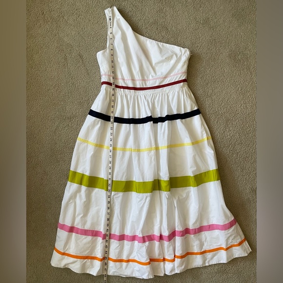 J.Crew one-shoulder maxi dress in cotton poplin w/ color ribbon stripes. Size 12 - Picture 5 of 14